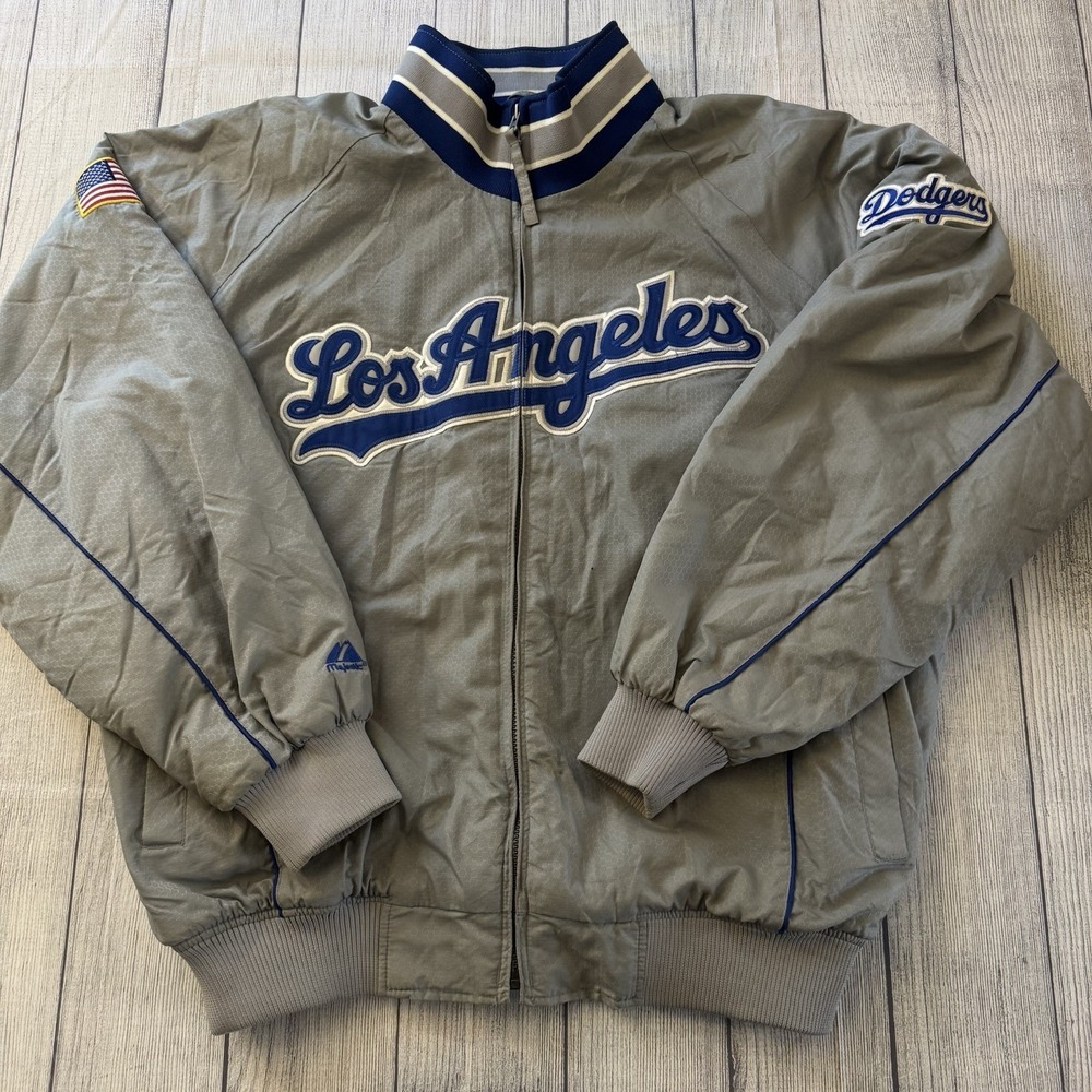 Vintage Mens XL 2007 Majestic Authentic Dodgers Blue Dugout Therma Bomber Jacket